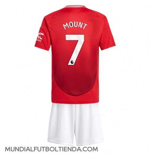 Camiseta Manchester United Mason Mount #7 Primera Equipación Replica 2024-25 para niños mangas cortas (+ Pantalones cortos)